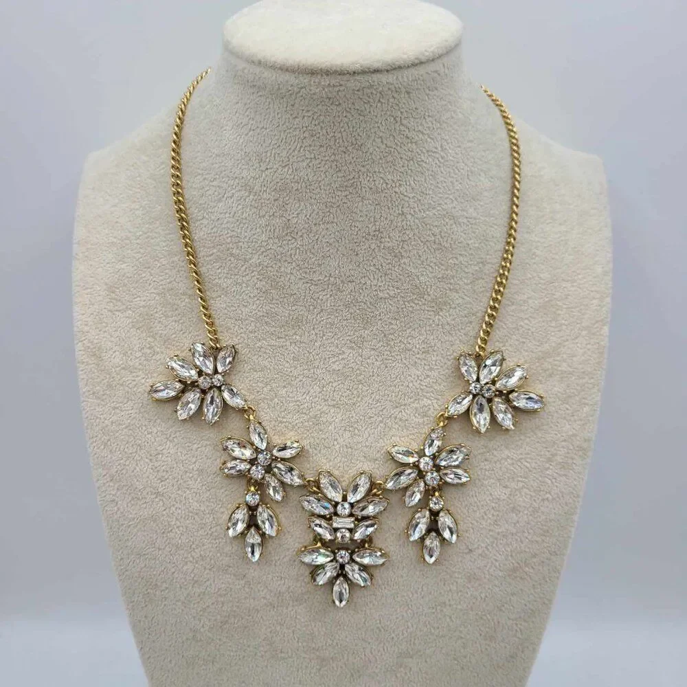 J Crew Factory Clear Crystal Gold Tone Statement Necklace NWT!  NEW!